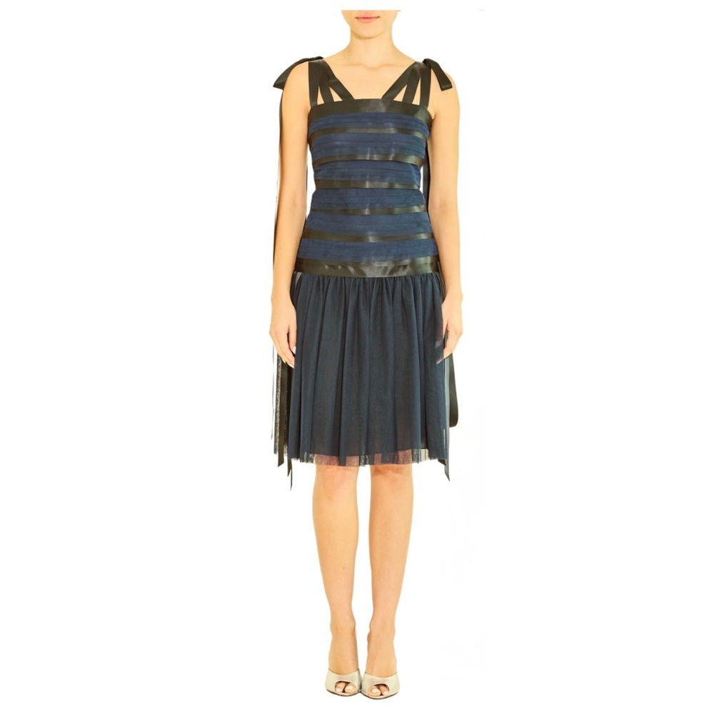 Vintage Chanel Navy Ribbon Runway Dress | 05A